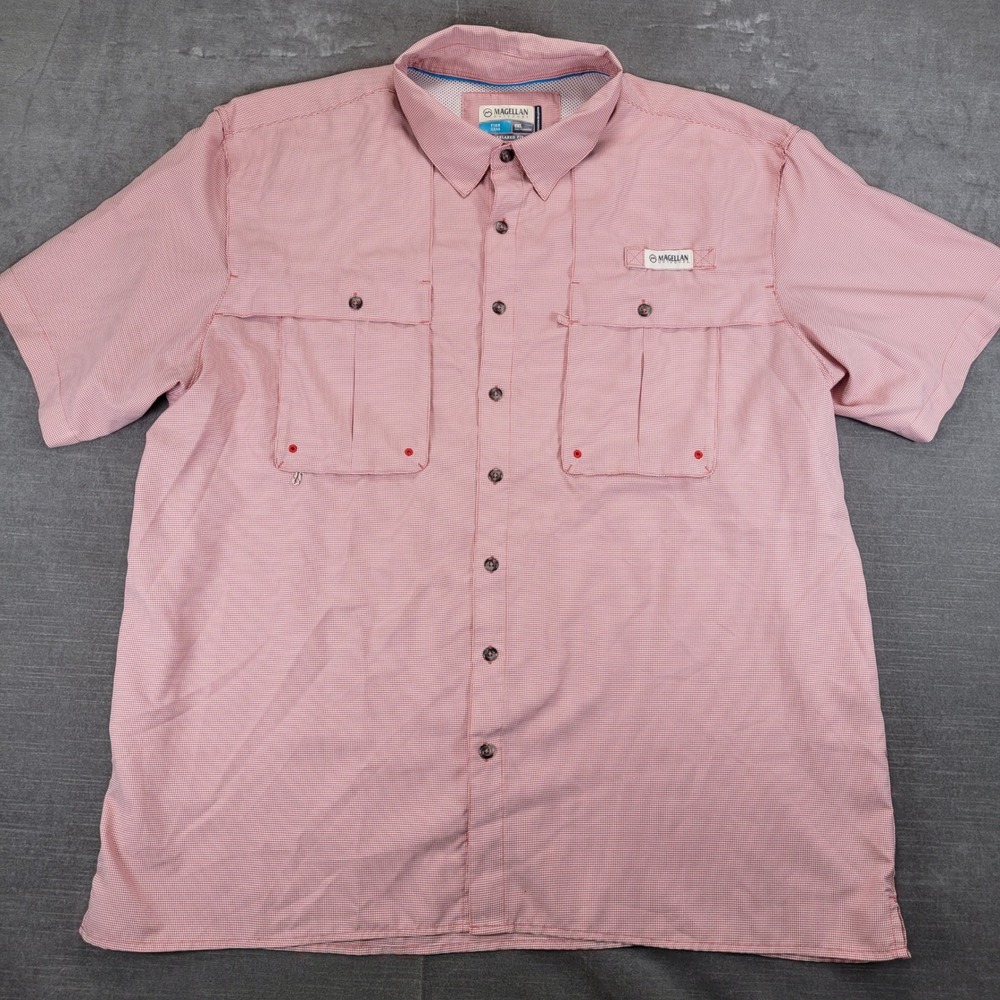 Magellan Outdoors Mens Fishing Shirt 2XL Red Gingham‎ Relaxed Fit